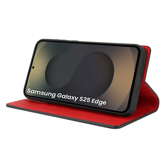 Etui z klapką do Samsung Galaxy S25 Edge, Litchi Skin Grain, czarne