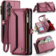 Etui CASEME do Samsung Galaxy S25 FE, RFID Leather Wallet, z paskiem na ramię, czerwone