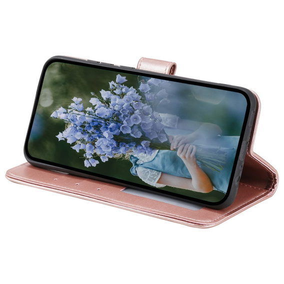 Etui z klapką do Samsung Galaxy A15, Mandala Flower, różowe rose gold + szkło 9H