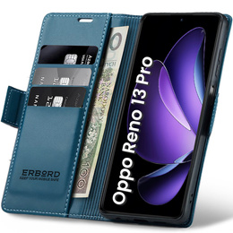 Etui do Oppo Reno 13 Pro, ERBORD Glossy Litchi, portfel z klapką, niebieskie