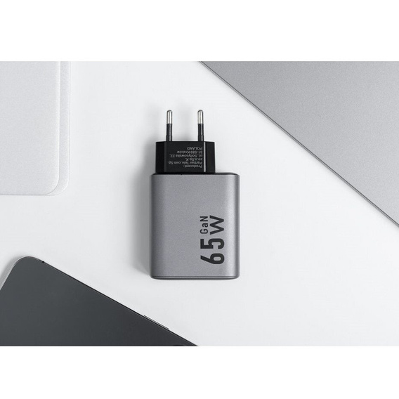 Forcell Ładowarka Sieciowa USB-A / 2x USB-C 3A GaN 65W PD QC 4.0, szara