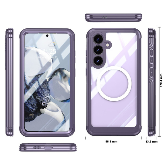 Etui do Samsung Galaxy S25 FE, Shockproof, ze szkłem, do MagSafe, fioletowe