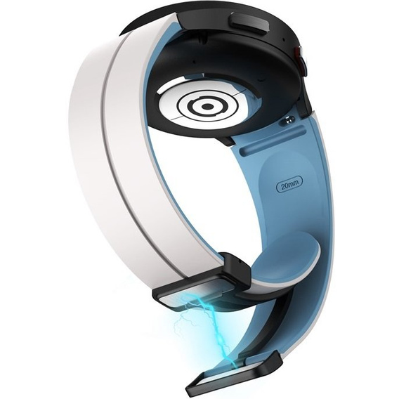 Pasek Silikonowy do Samsung Galaxy Watch 4/5/6/7/FE 40/42/43/44/45/46/47mm, Biały / Niebieski