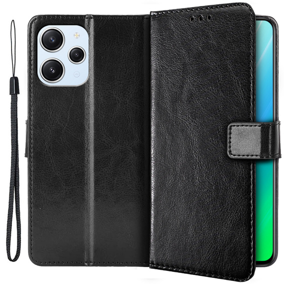 Etui z klapką do Xiaomi Redmi 12, Crazy Horse Wallet, czarne