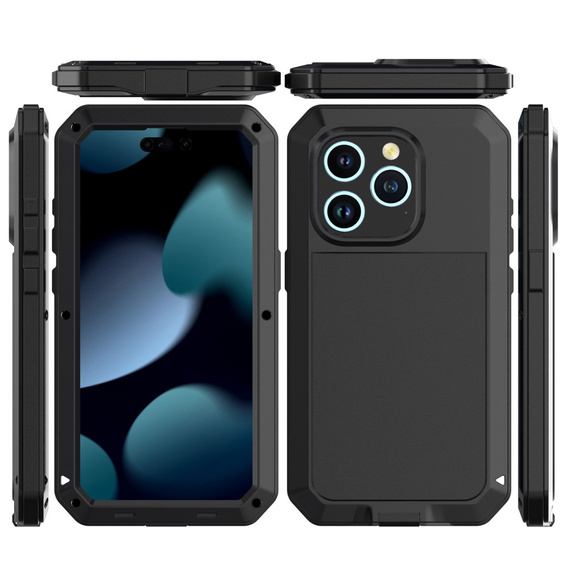 Etui do iPhone 15 Pro Max, pancerne, z wbudowanym szkłem, czarne