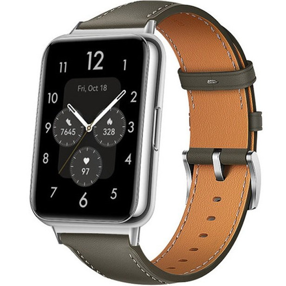 Pasek Skórzany do Huawei Watch Fit 2, z przeszyciami, Szary