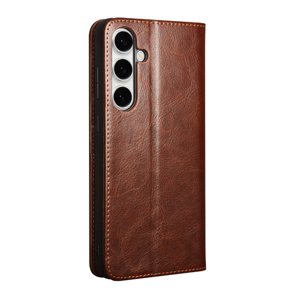 Etui z klapką do Samsung Galaxy S25 FE, QIALINO Leather Wallet, brązowe