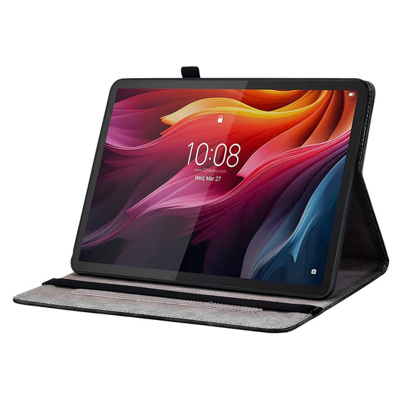Etui do Lenovo Tab K11 Plus z nadrukiem złotej róży, z kieszeniami na karty i funkcją podstawki