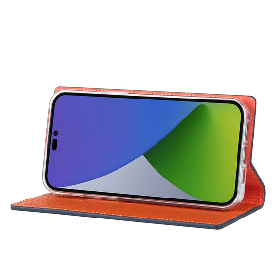 Etui z klapką do iPhone 15 Pro, Litchi Skin Grain, granatowe