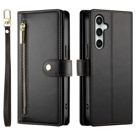 Etui z klapką do Samsung Galaxy S24 FE, Wallet Zipper Pocket, czarne