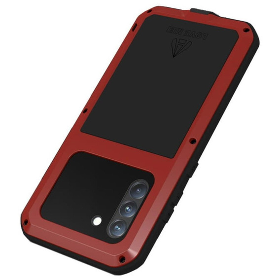 Etui Love Mei do Samsung Galaxy S21 FE, pancerne ze szkłem, czerwone