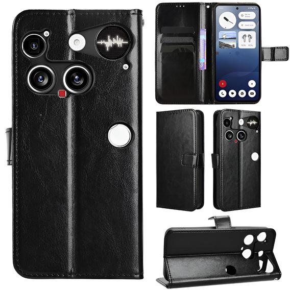 Etui z klapką do Nothing Phone 3 5G, Crazy Horse Wallet, czarne