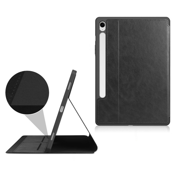 Etui skórzane do Samsung Galaxy Tab S10 Lite / S10 FE / S9 FE, z funkcją usypiania i budzenia – czarne