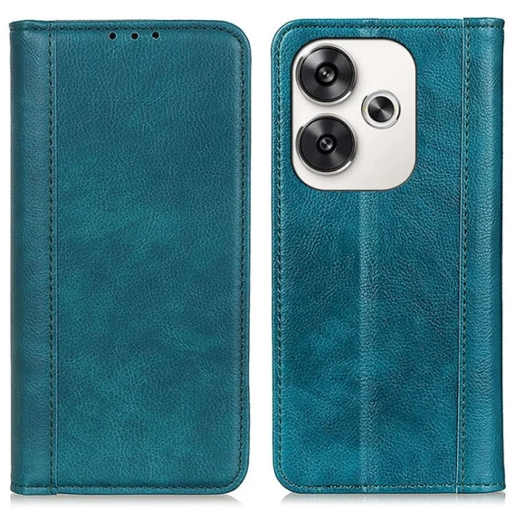 Etui z klapką do Xiaomi Poco F6, Split Leather, zielone
