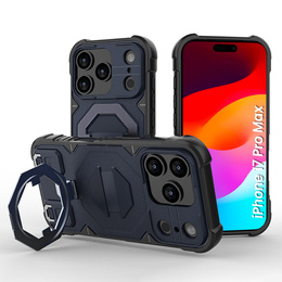 Etui pancerne do iPhone 17 Pro Max, do MagSafe, z podstawką, niebieskie