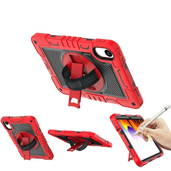 Pancerne etui do Xiaomi Redmi Pad 2, z podstawką i paskiem na ramię – czerwono-czarne