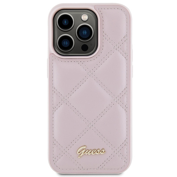 Etui GUESS do iPhone 15 Pro, Quilted Metal Logo, różowe