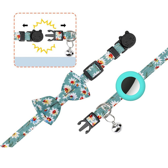 Etui Obroża z muszką i dzwoneczkiem do Apple AirTag 2 / 1, z folią, Zielona