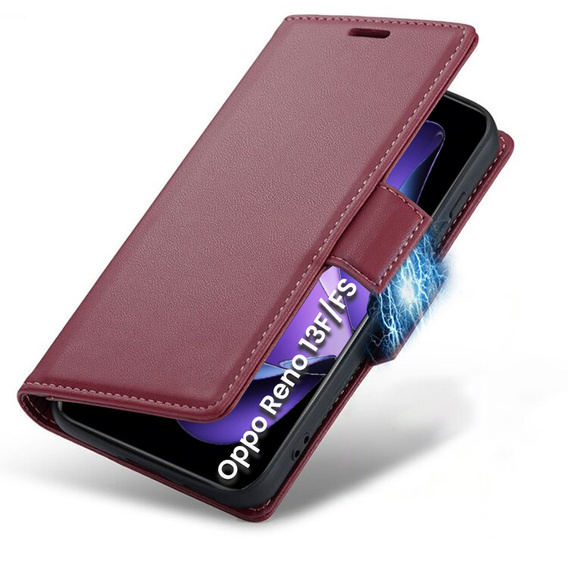Etui do Oppo Reno 13F / Oppo Reno 13FS, ERBORD Glossy Litchi, portfel z klapką, czerwone