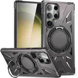 Etui do Samsung Galaxy S24 Ultra, pancerne z podstawką i blaszką do uchwytu, szare