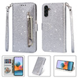 Etui z klapką do Samsung Galaxy A35 5G, Wallet Zipper Pocket Glittery, srebrne