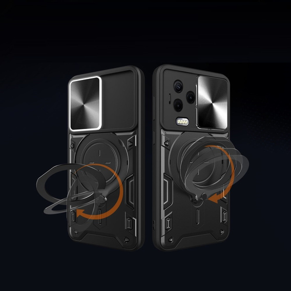 Etui pancerne do Infinix Note 12 2023, z podstawką z blaszką do uchwytu, czarne