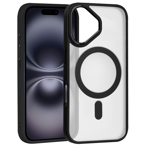 Etui do iPhone 16, do MagSafe, ERBORD Matt Case, przezroczyste / czarne + Szkło na ekran