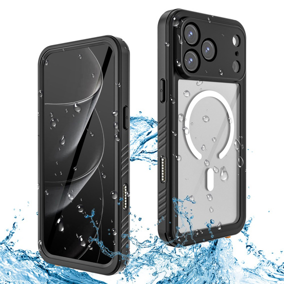 Etui Wodoodporne IP68 do iPhone 17 Pro Max, Redpepper, do MagSafe, przezroczyste z czarną ramką