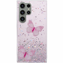 Etui do Samsung Galaxy S24 Ultra, Glitter Butterfly, różowe