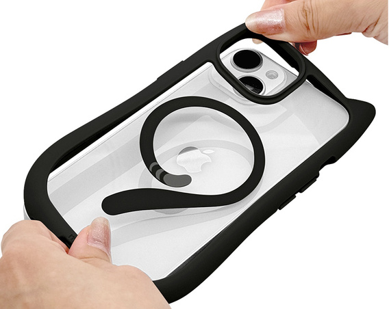 Etui do iPhone 15, do MagSafe, Cute Cat, czarne + Szkło na ekran