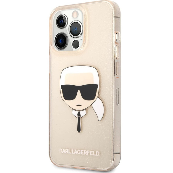 Etui Karl Lagerfeld do iPhone 13 Pro, Glitter Karl`s Head, różowe rose gold