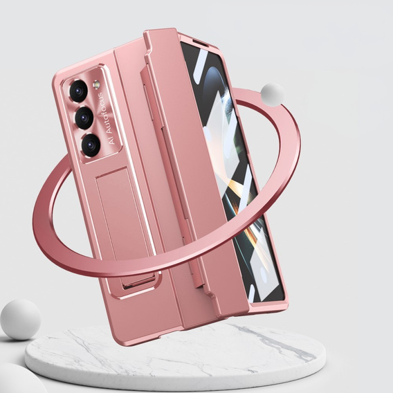 Etui ochronne PC z podstawką i ochroną zawiasu do Samsung Galaxy Z Fold6 5G – różowe
