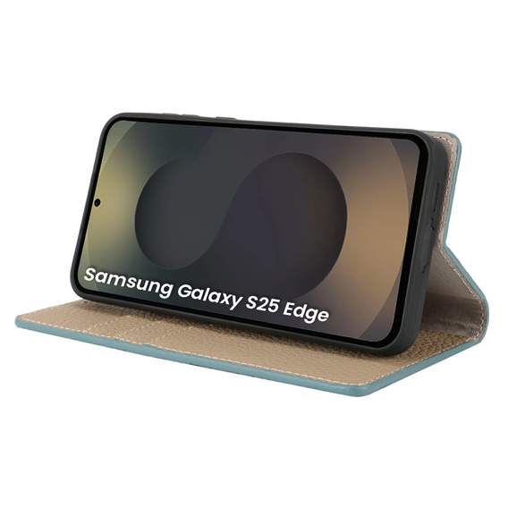 Etui z klapką do Samsung Galaxy S25 Edge, Litchi Skin Grain, niebieskie