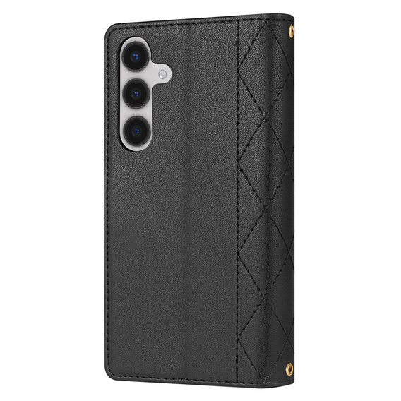 Etui z klapką do Samsung Galaxy A56 5G, Rhombus Crossbody Leather, czarne