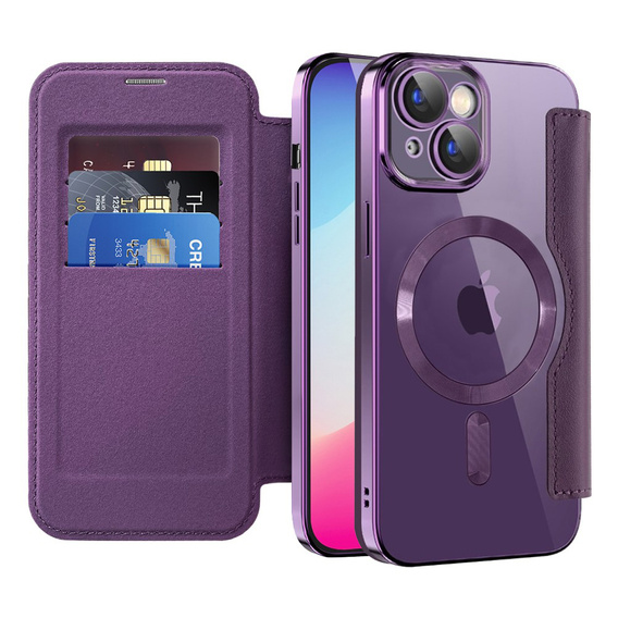 Etui z klapką do iPhone 14, RFID Wallet MagSafe z ochroną aparatu, fioletowe
