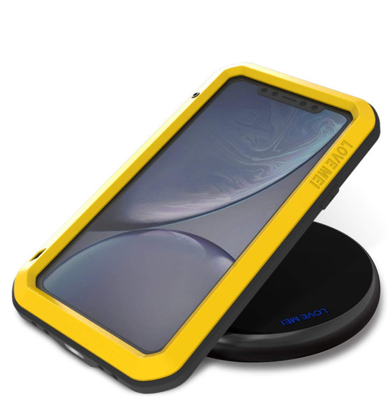 Etui Love Mei do iPhone 11, pancerne ze szkłem, żółte / czarne