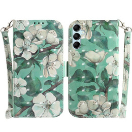 Etui z klapką do Samsung Galaxy A15, Wallet, Flowers, zielone + szkło 9H