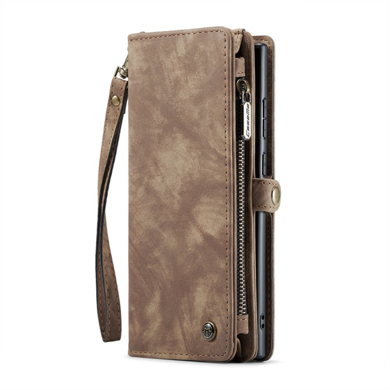Etui CASEME do Samsung Galaxy S25 Ultra, Retro Leather Wallet, z paskiem, brązowe