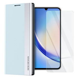 Zestaw Etui do Samsung Galaxy A34 5G, Side Magnetic z klapką, Niebieskie + szkło