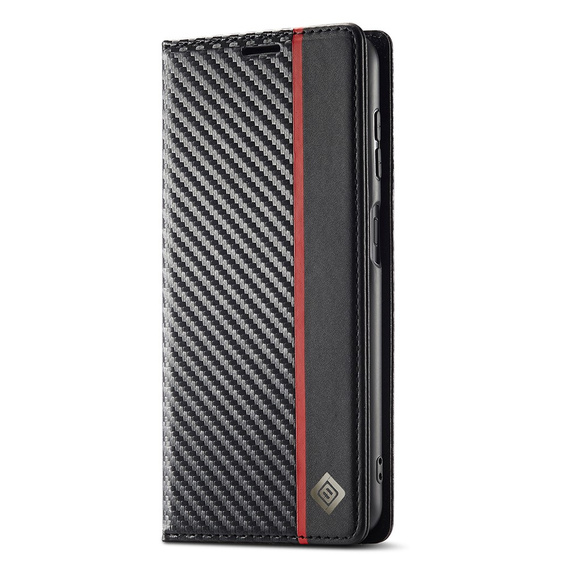 Etui z klapką do Samsung Galaxy A17 5G, LC.IMEEKE, z teksturą karbonu, czarne