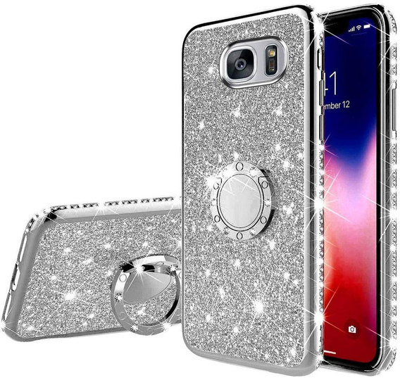 Etui do Samsung Galaxy S7, Bling brokat, Srebrne