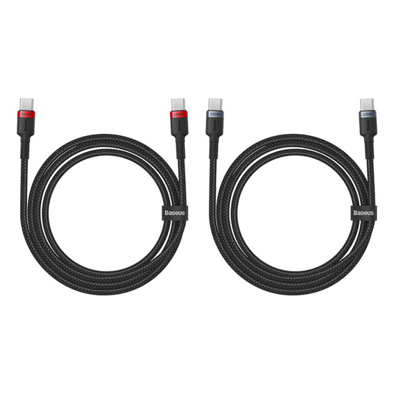 Baseus kabel Cafule USB‑C na USB‑C 2 m 100 W – czerwono‑czarny + szaro‑czarny (2 szt.)