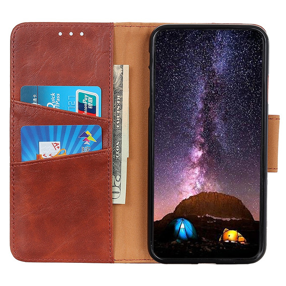 Etui z klapką do Samsung Galaxy S25 Edge, skórzane, brązowe