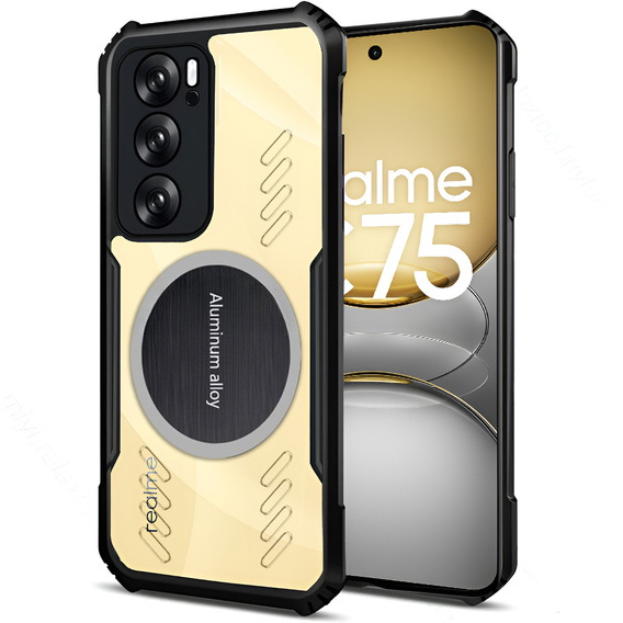 Etui do Realme 14X / Realme C75, z blaszką magnetyczne, przezroczyste / czarne