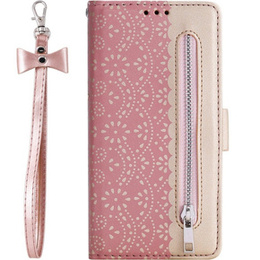 Etui z klapką do Samsung Galaxy A54 5G, Wallet Pocket Zipper Lace, różowe