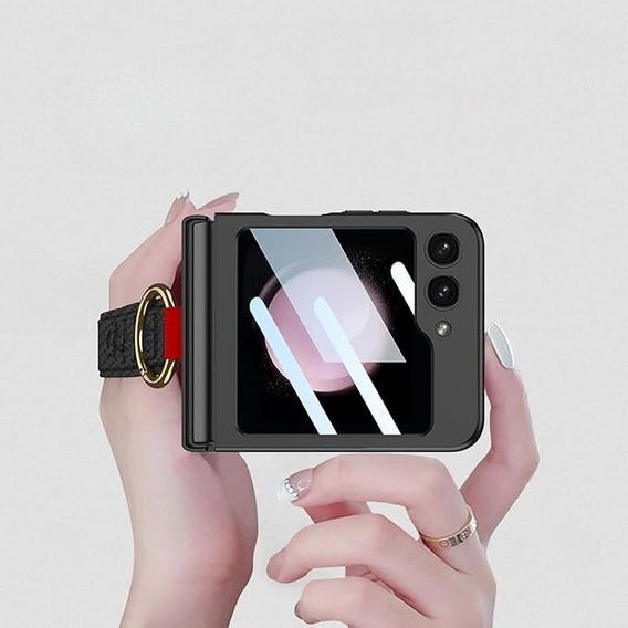 Etui GKK do Samsung Galaxy Z Flip7 FE / Z Flip6, Ring Holder, z paskiem, czarne