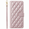 Etui z klapką do Samsung Galaxy A16 / A16 5G, Rhombus Crossbody Leather, różowe rose gold