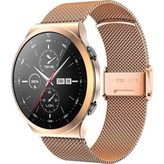 Bransoleta Milanese + Etui z osłoną na ekran do Huawei Watch GT 2 Pro, Różowe złoto