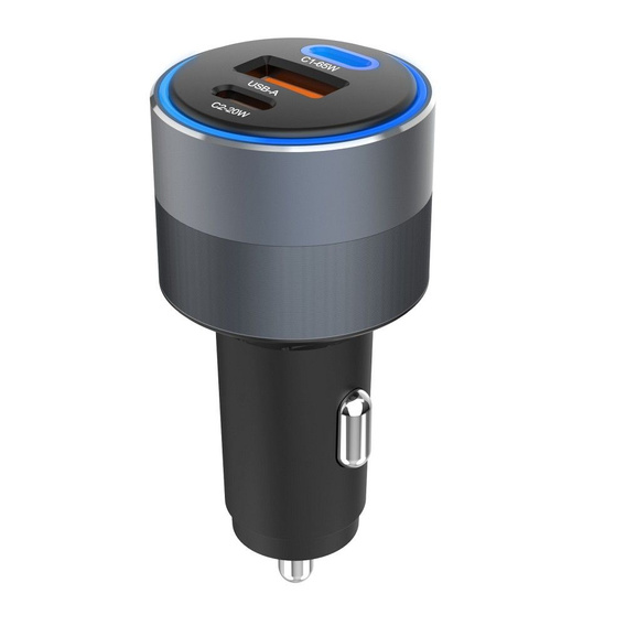 Ładowarka samochodowa Forcell F-Energy Alu 2 × USB-C + USB-A QC4.0 PD SFC2.0 3A 85W - szara