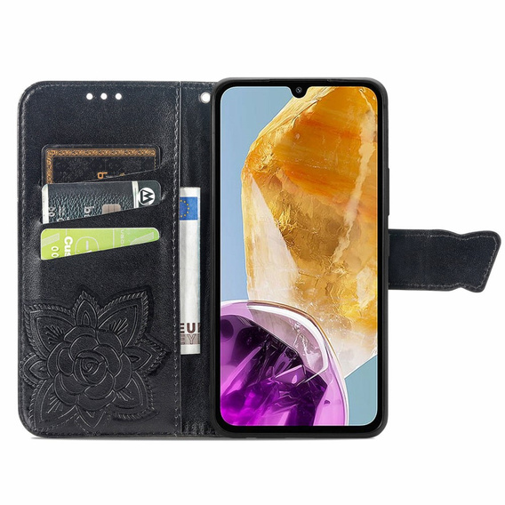 Etui z klapką do Samsung Galaxy M15 5G, Butterfly, czarne